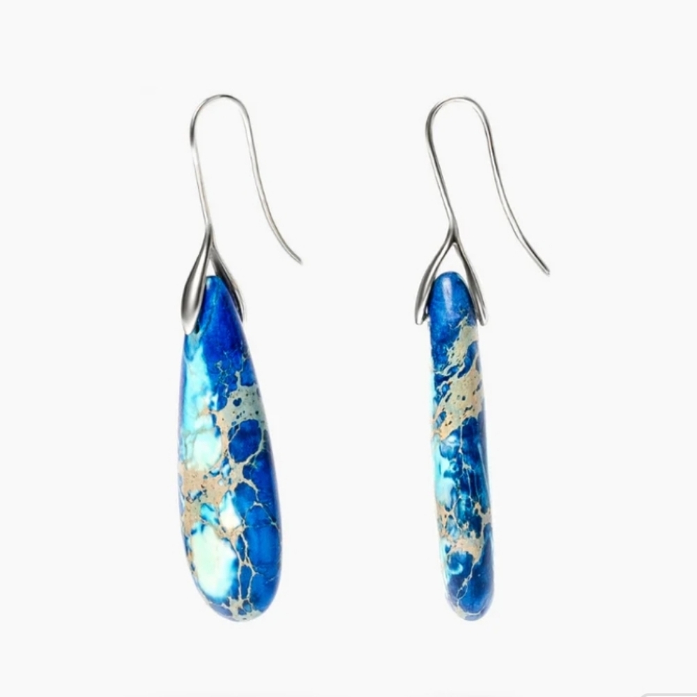 Beautiful Natural Stone ( Jasper )Drop Earrings With 925 Silver Plated Ear Hook. - Picture 5 of 5